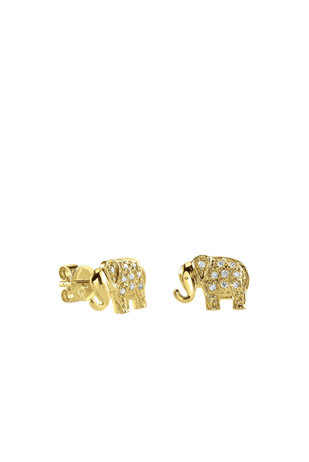 Elephant Mini Single Stud Earring, 14K Gold & Diamond